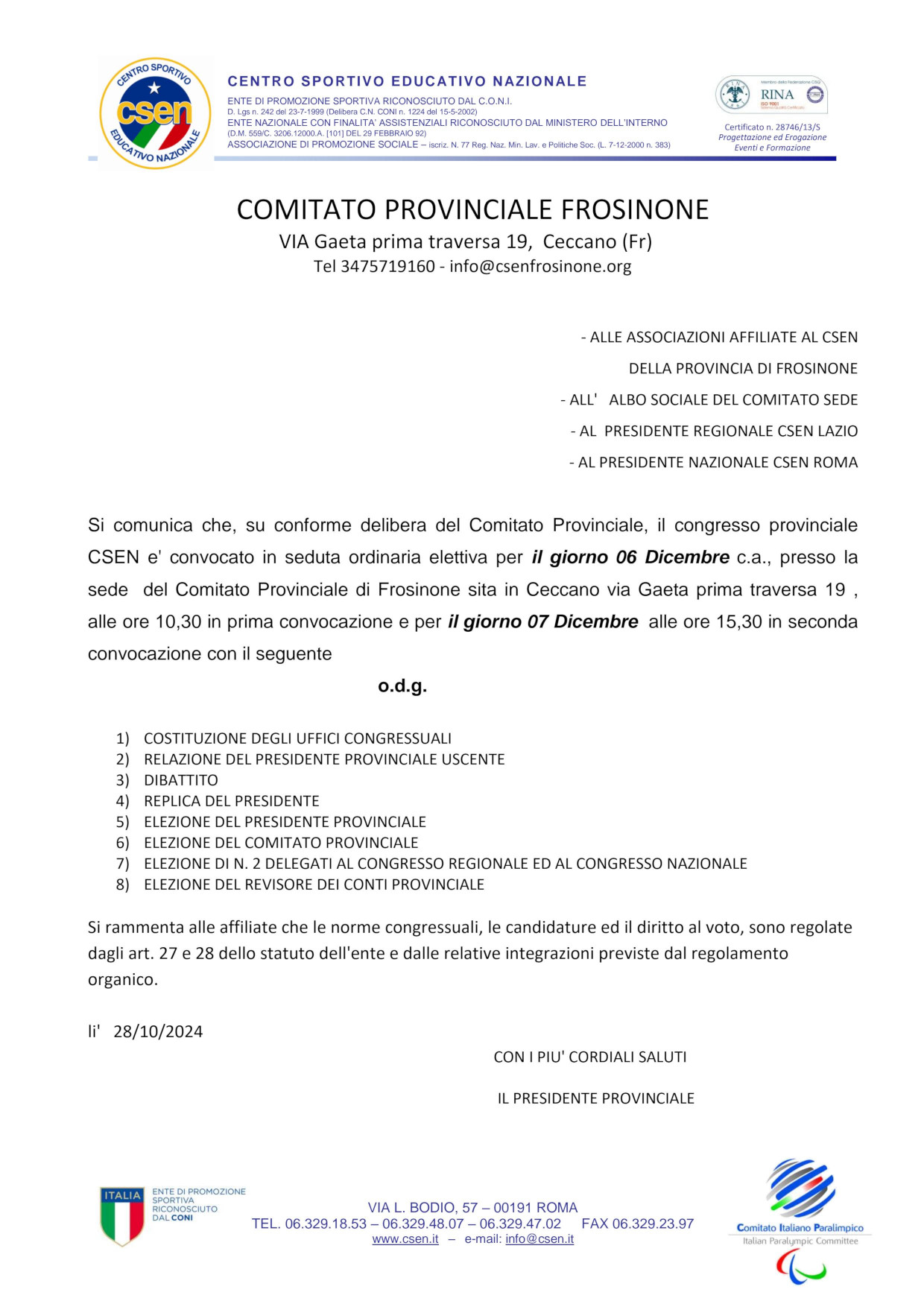 Convocazione Congresso non elettivo 2025